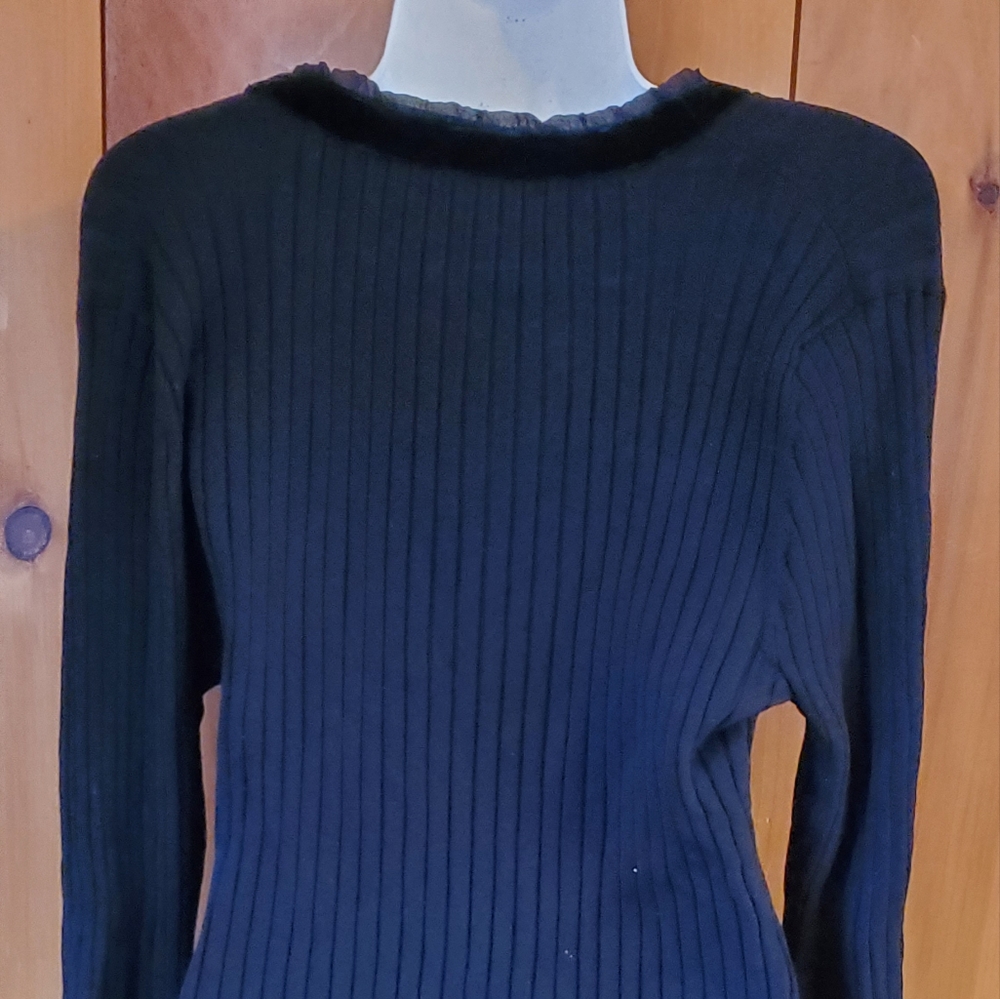 Black sweater with velvet trim